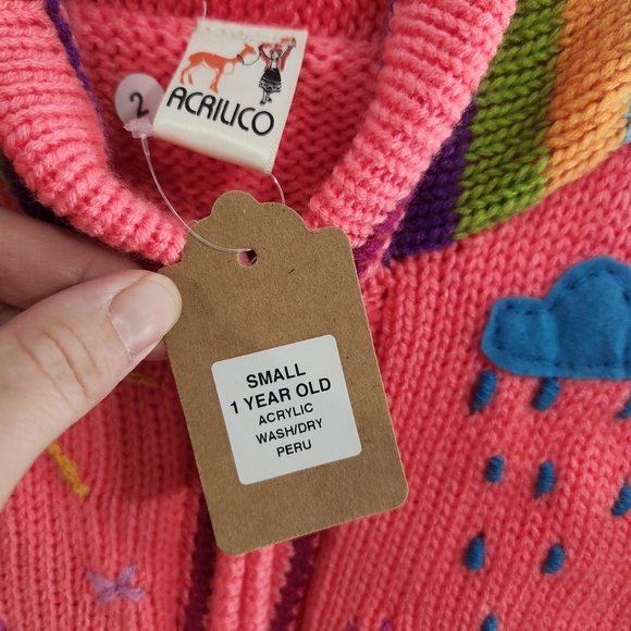 NWT Acrilico hand knit sweater colorful embroidered textured animals Toddler 12M - Picture 5 of 8